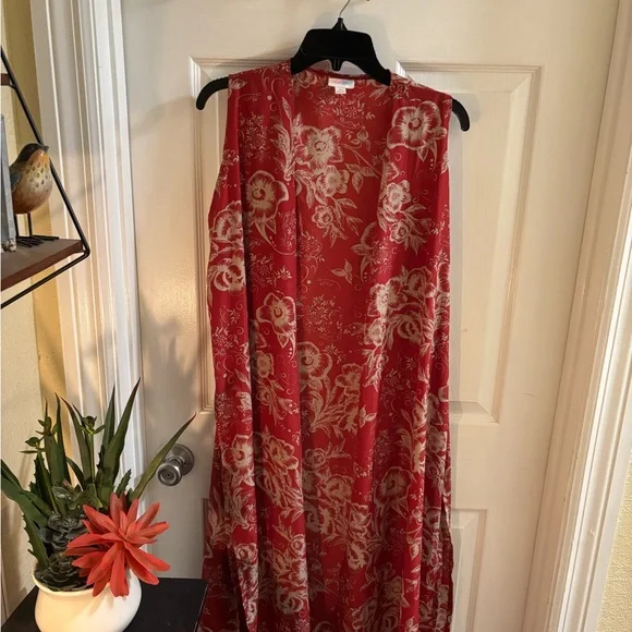 LuLaRoe Red and Cream Floral Boho Maxi Vest, Size M - Picture 1 of 5